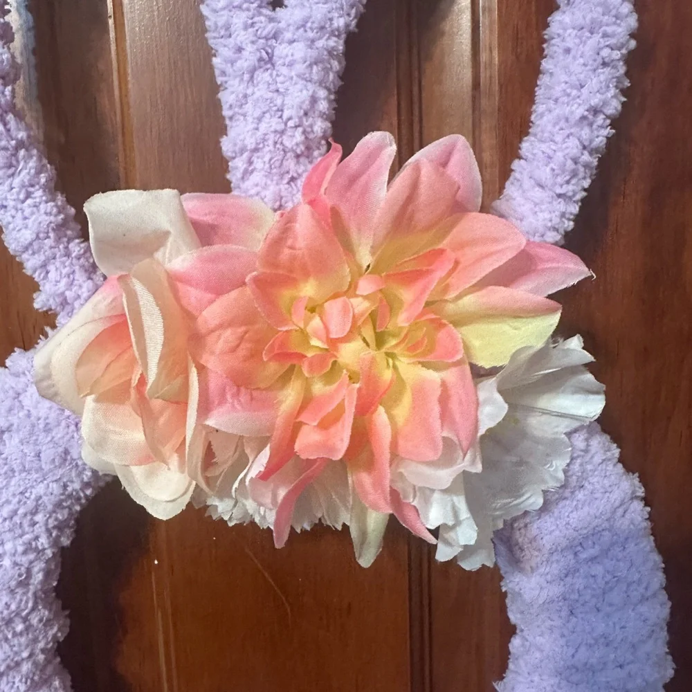 Handmade Purple Bunny Wreath With Flowers